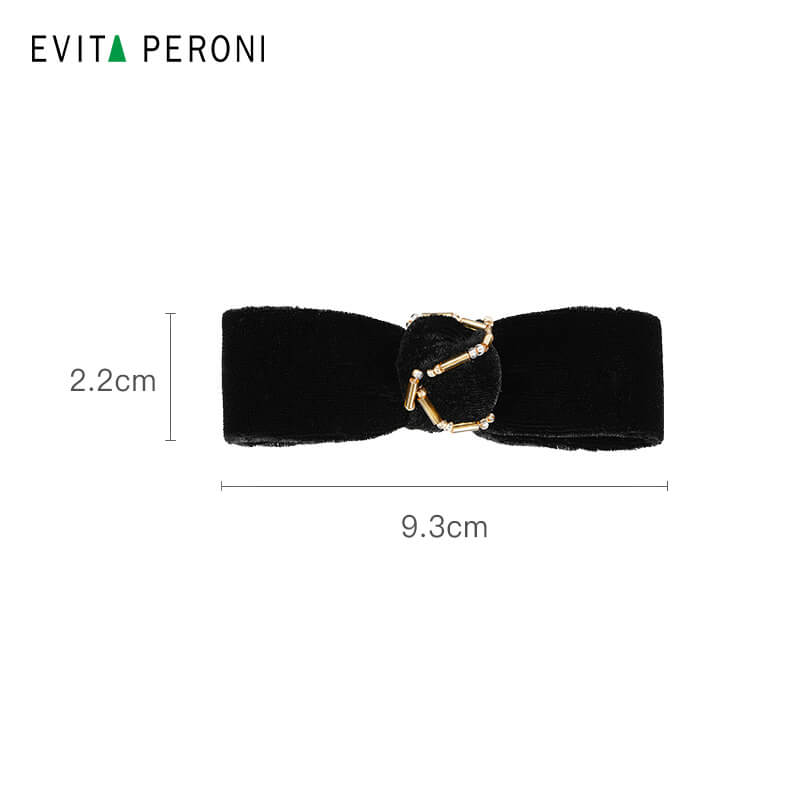 Black velvet hair barrette with gold decorative buckle, 9.3 cm x 2.2 cm