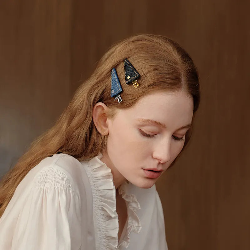 Cassia Denim Triangle Pelican Clip - EVITA PERONI OFFICIAL