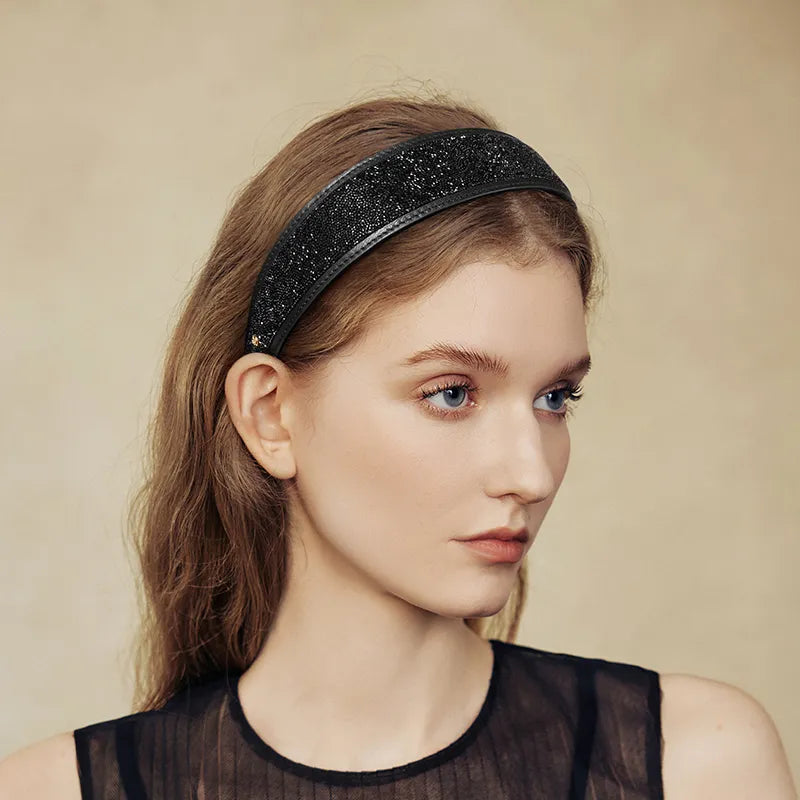 Stellar Shadow Crystal Cowhide Wide Headband - EVITA PERONI OFFICIAL